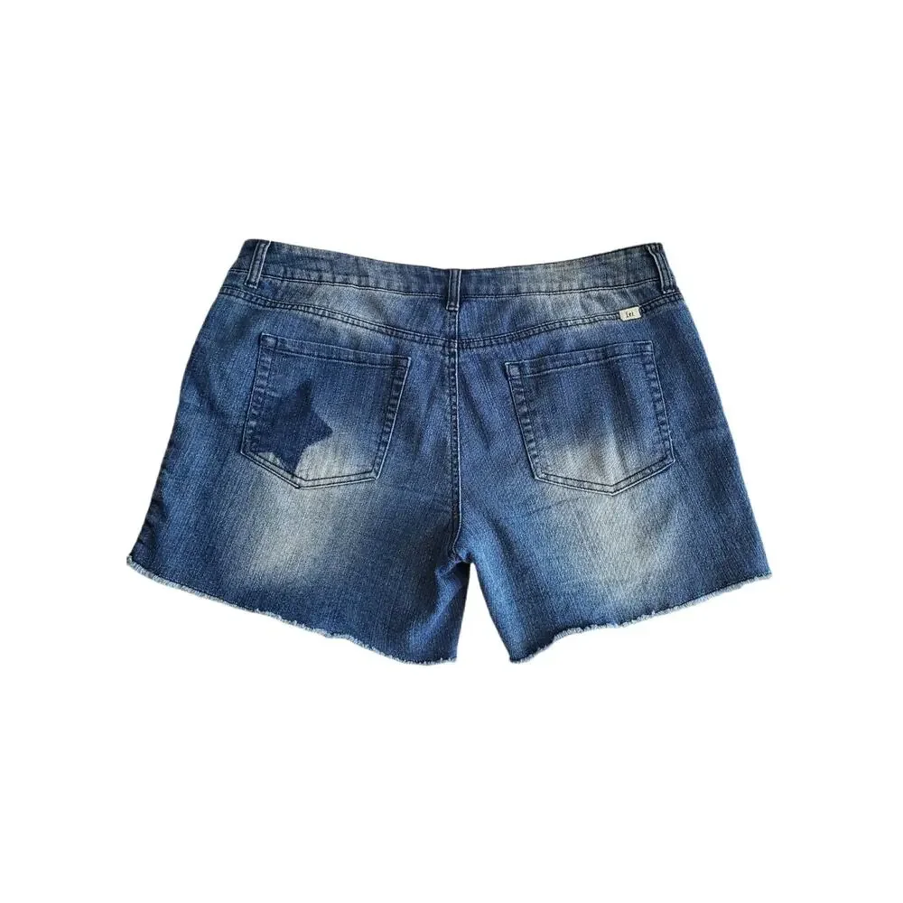 Juniors LEI Cutoff Blue Jean Denim Shorts XL 17 Vintage Retro Y2K Stars Grunge